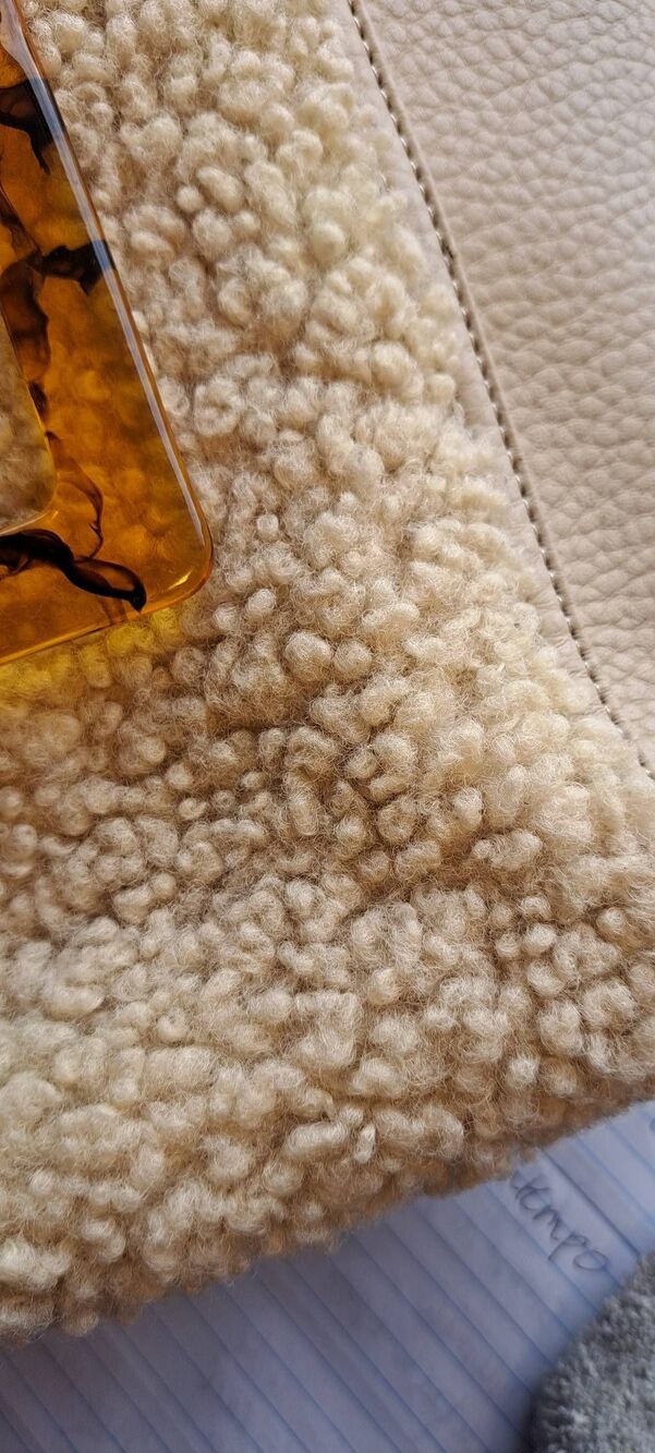 Cream Sherpa Faux Leather Crossbody Bag with Tortoise Handles Adjustable Strap - Picture 6 of 7